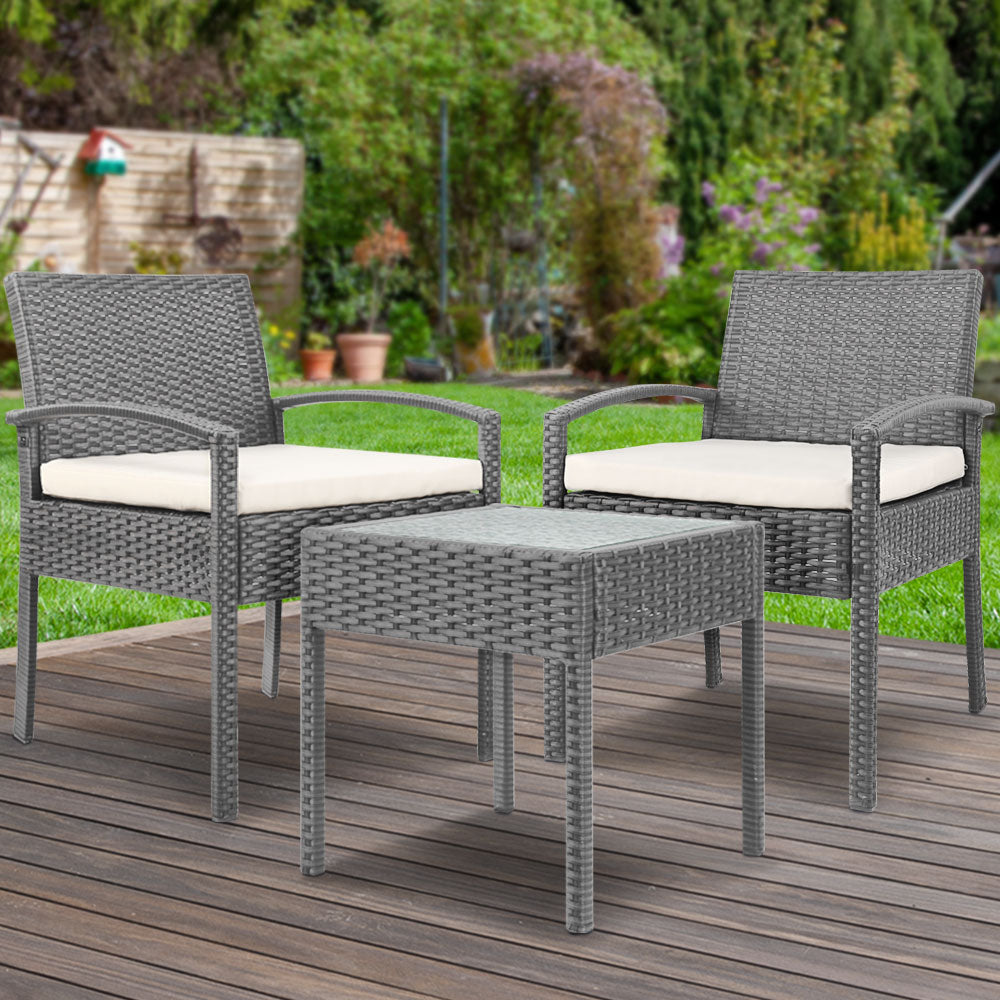 3PC Patio Furniture Bistro Set - Grey - STripleB