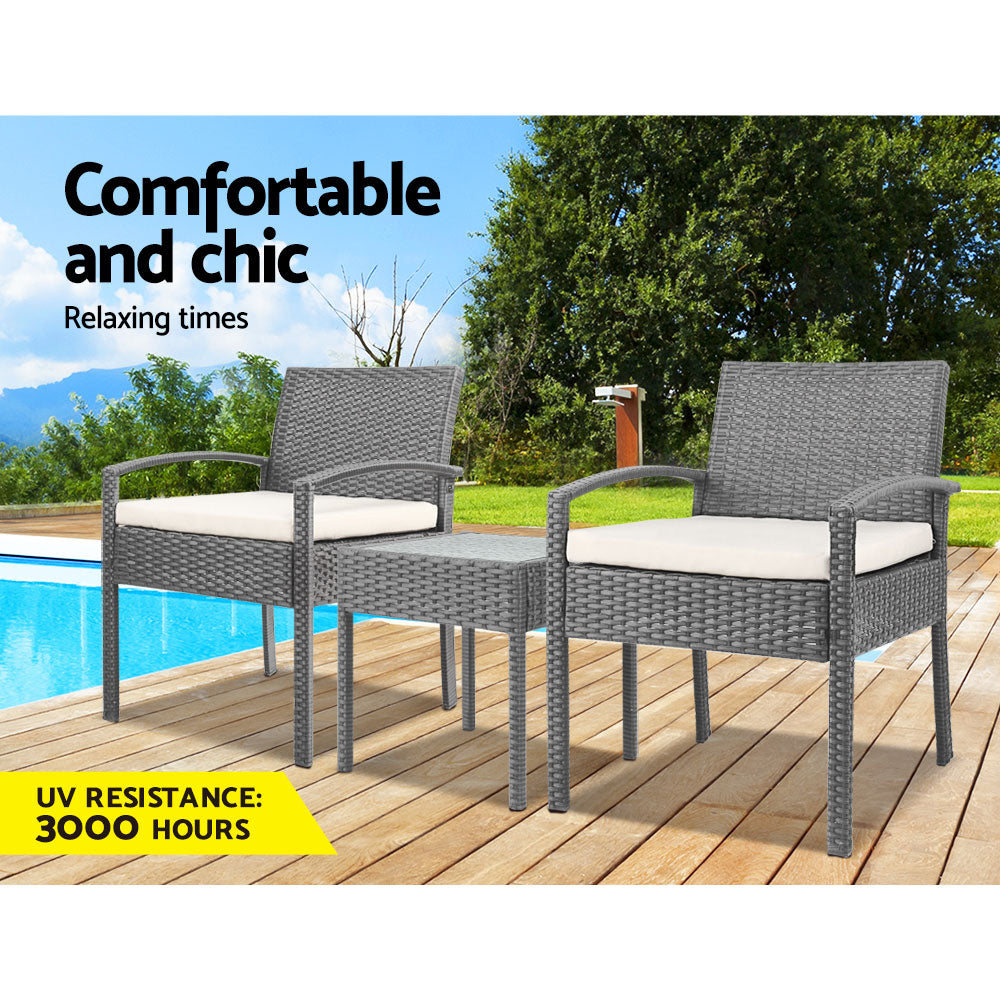 3PC Patio Furniture Bistro Set - Grey - STripleB