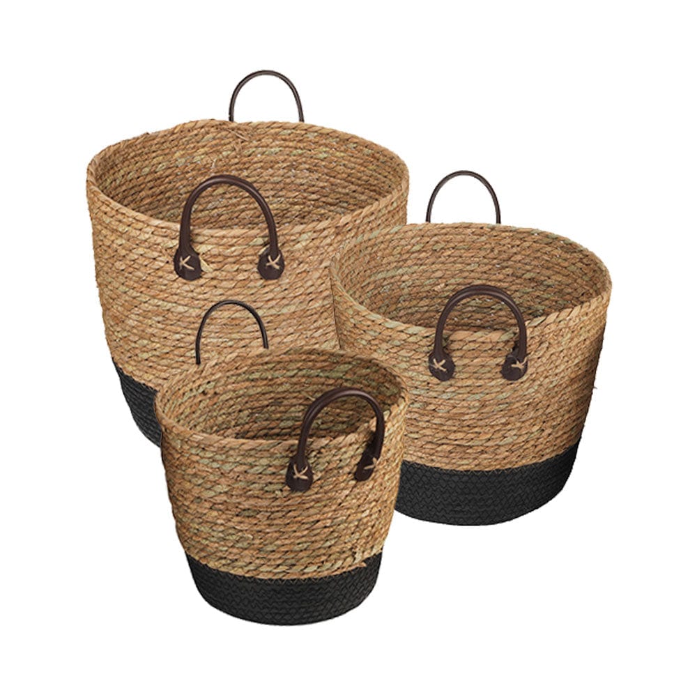 3 Piece - Cotton Rope Stripe Carry Handles Storage Baskets Set - STripleB