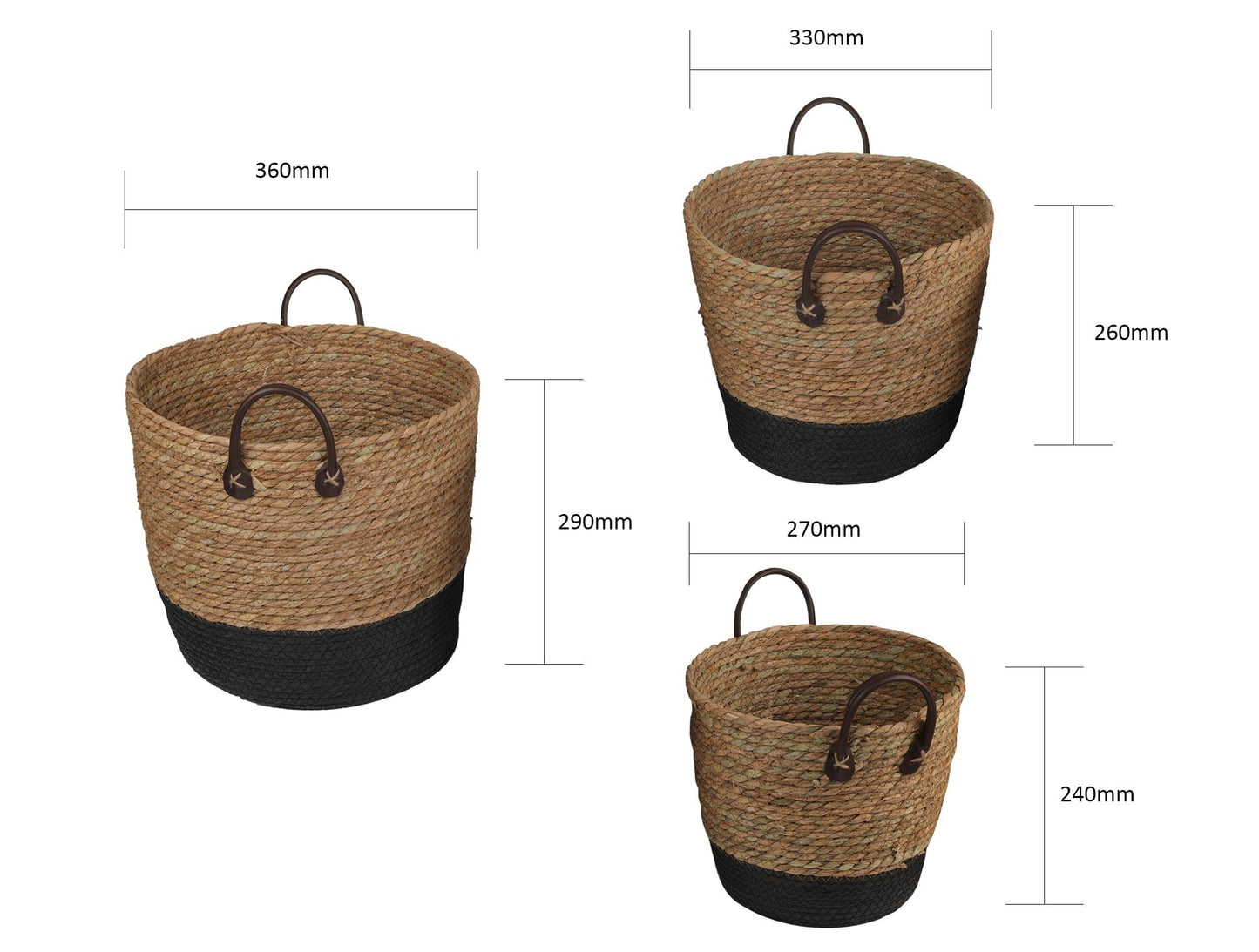 3 Piece - Cotton Rope Stripe Carry Handles Storage Baskets Set - sizes - STripleB