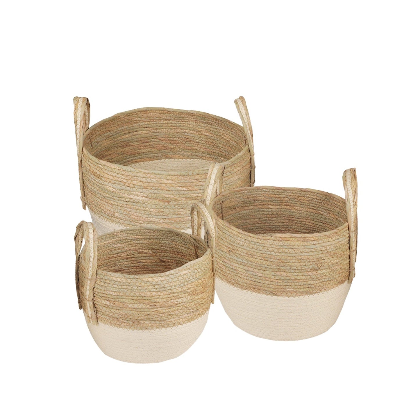 3 Piece - Cotton Rope Stripe Carry Handles Storage Baskets Set - STripleB