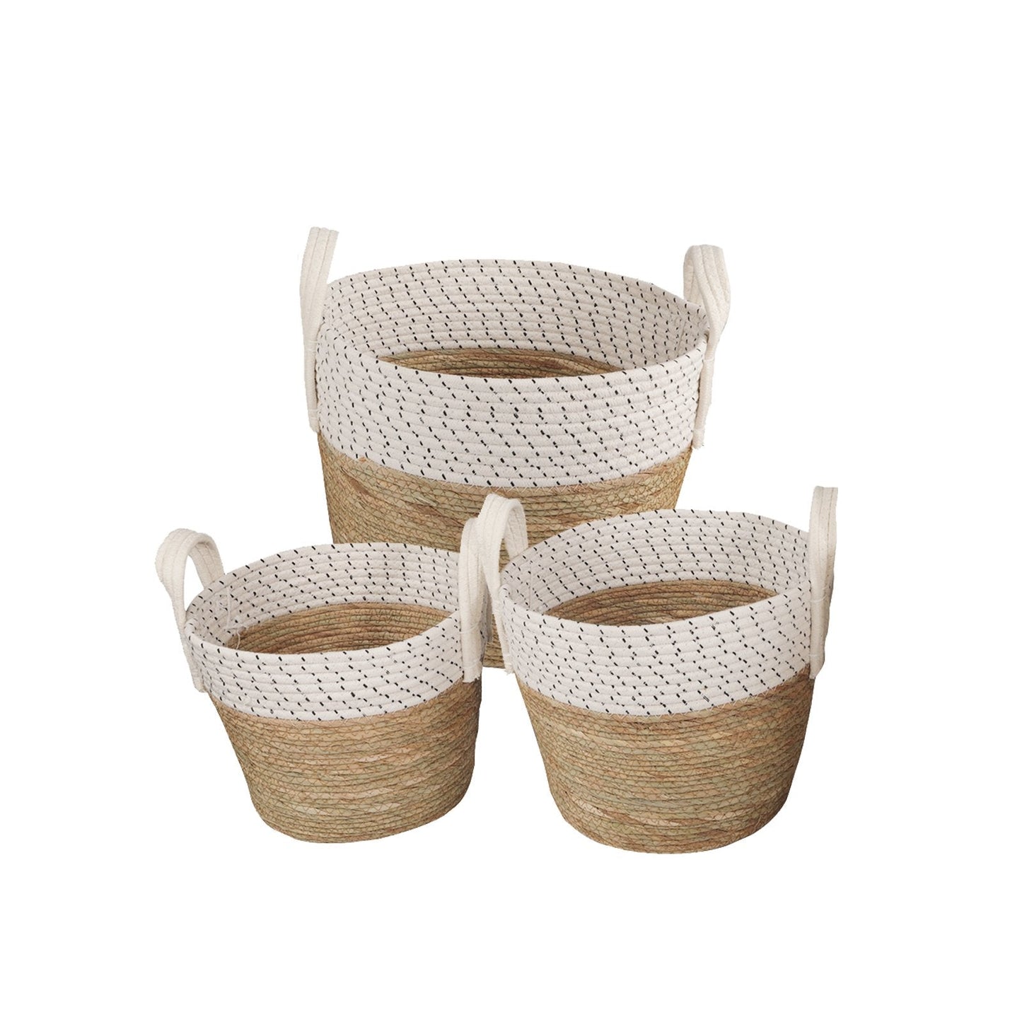 3 Piece - Cotton Rope Stripe Carry Handles Storage Baskets Set - STripleB