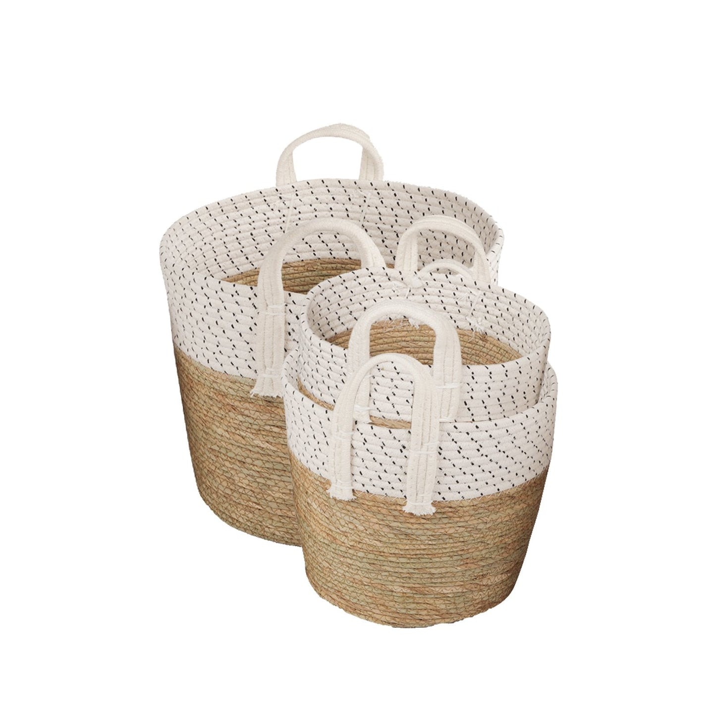 3 Piece - Cotton Rope Stripe Carry Handles Storage Baskets Set - STripleB