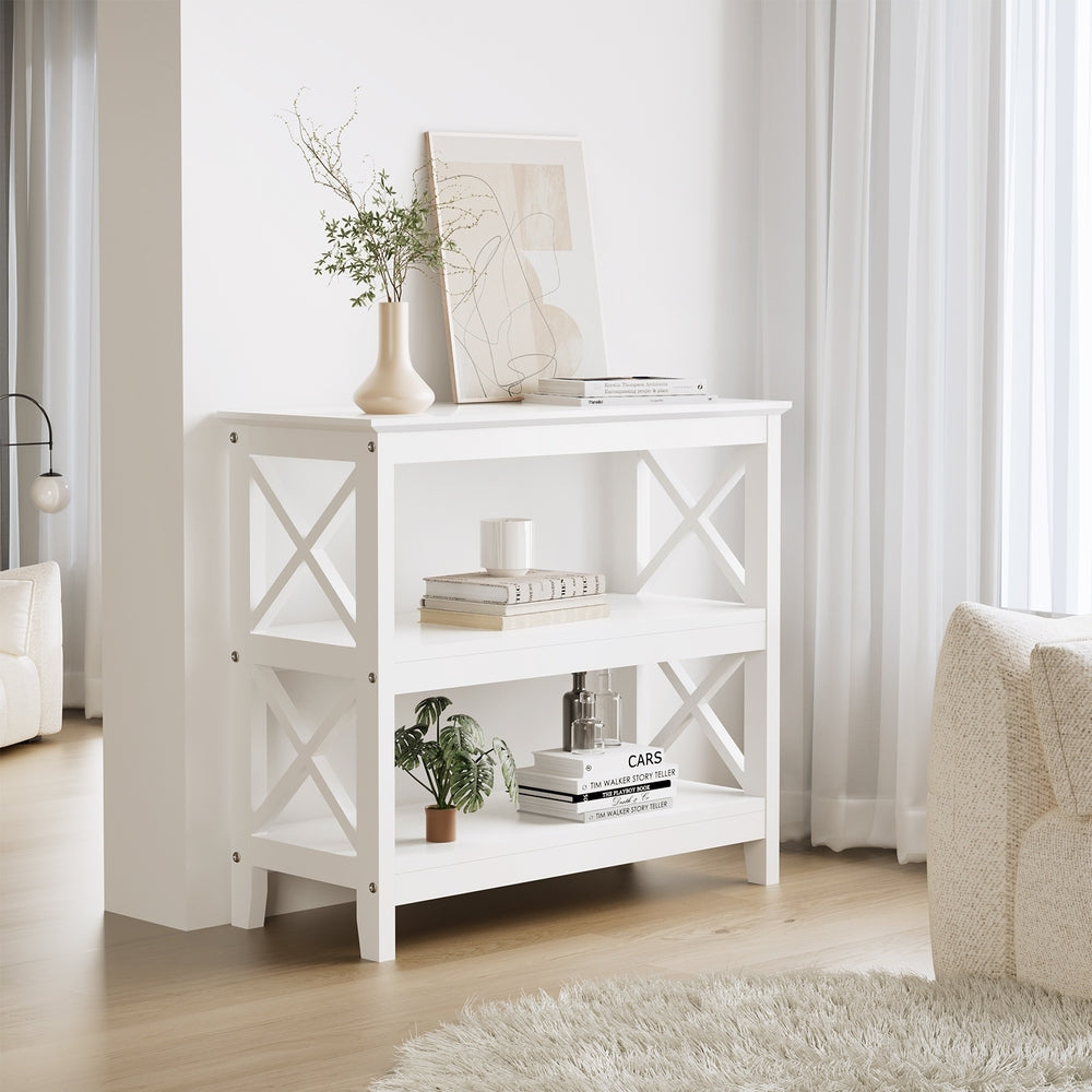 3 Tier Console Table X Design Wooden White - STripleB