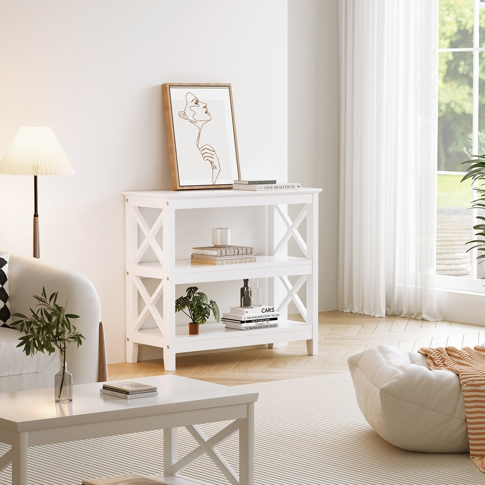 3 Tier Console Table X Design Wooden White - STripleB