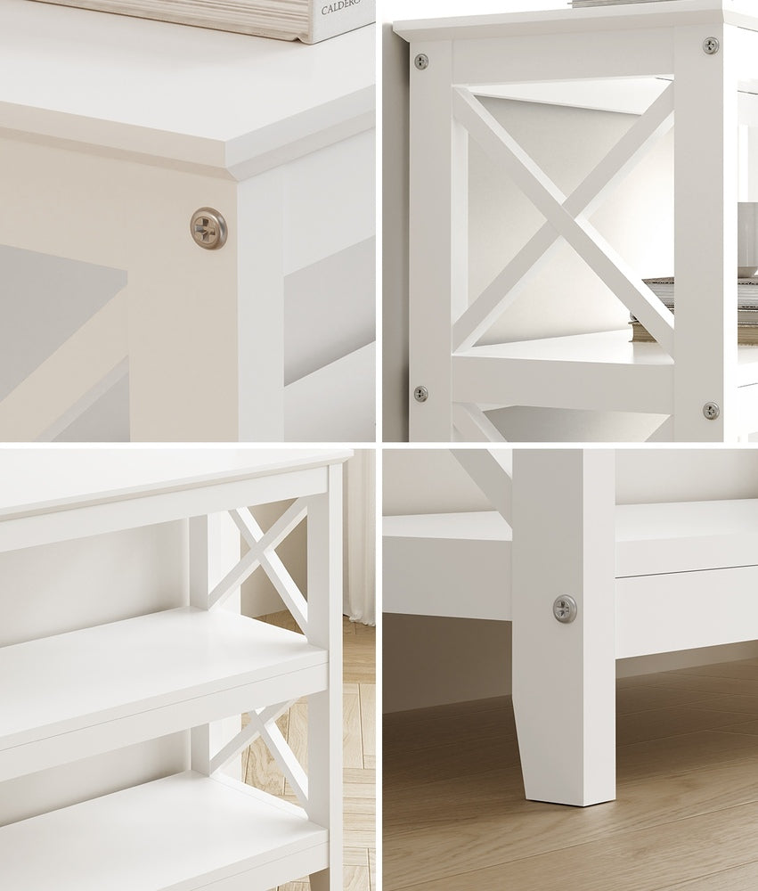 3 Tier Console Table X Design Wooden White - STripleB