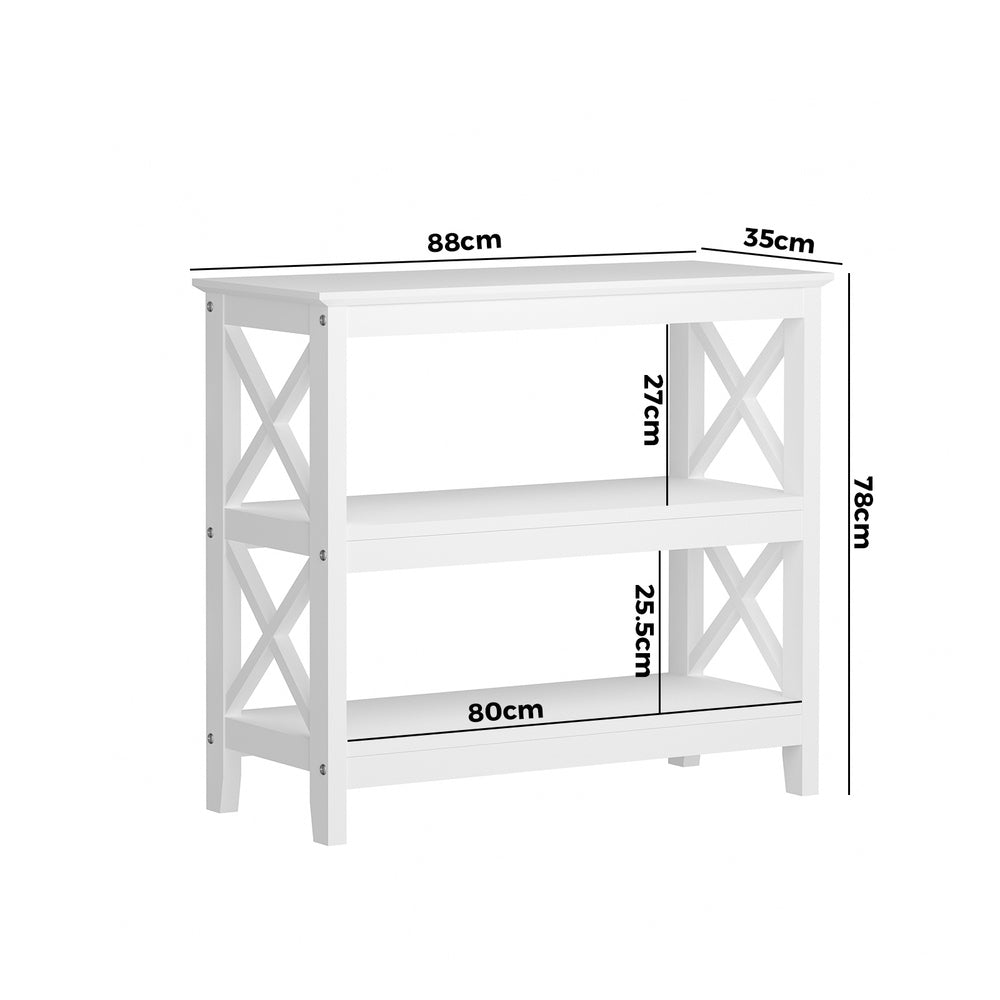 3 Tier Console Table X Design Wooden White - STripleB
