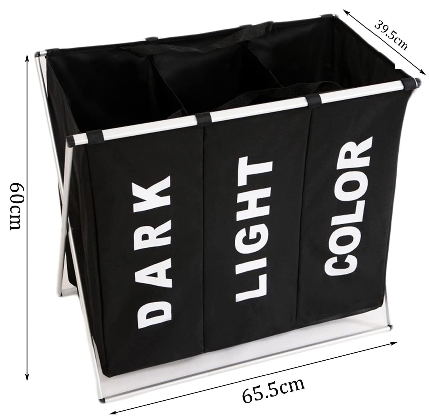 3 in 1 Large 135L Laundry Clothes Hamper Basket with Waterproof bags and Aluminum Frame (Black) - STripleB