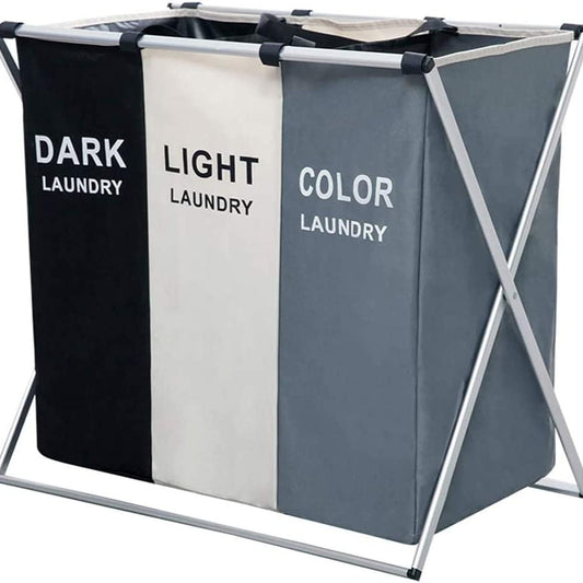 3 in 1 Large 135L Laundry Clothes Hamper Basket with Waterproof bags and Aluminum Frame (Multi) - STripleB
