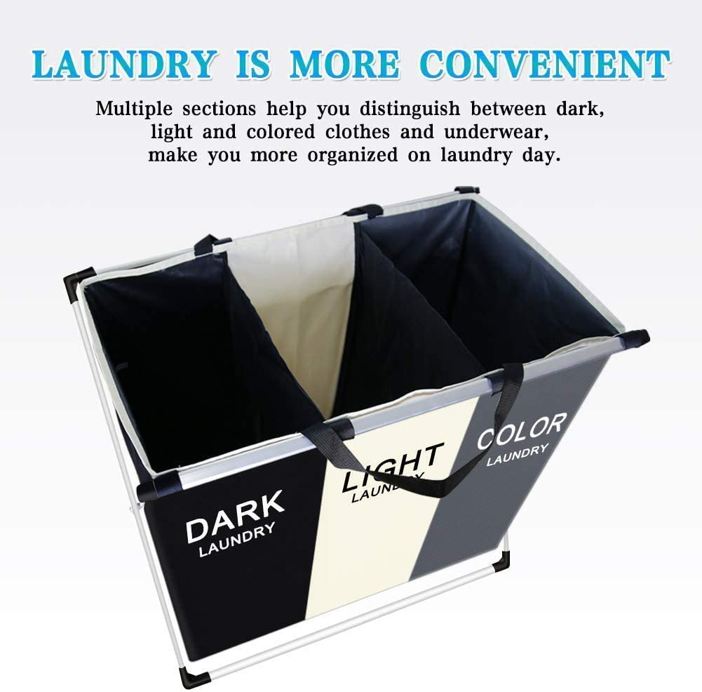 3 in 1 Large 135L Laundry Clothes Hamper Basket with Waterproof bags and Aluminum Frame (Multi) - STripleB