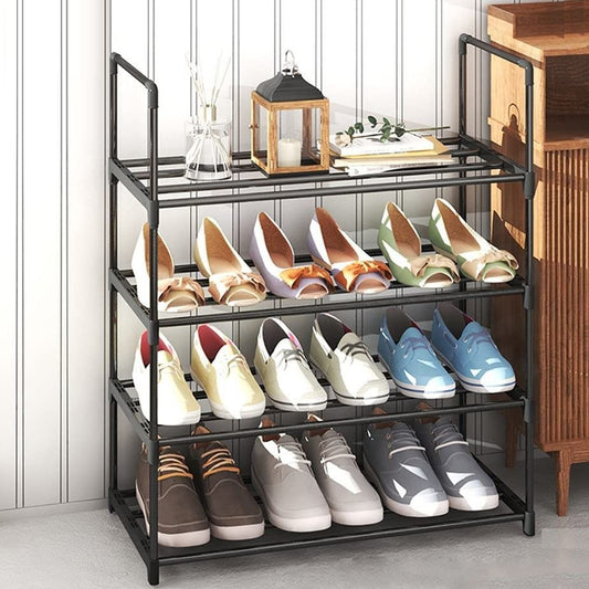 4-Tier Stainless Steel Shoe Rack Storage Organizer to Hold up to 15 Pairs of Shoes (55cm, Black) - STripleB 