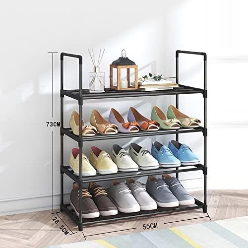 4-Tier Stainless Steel Shoe Rack Storage Organizer to Hold up to 15 Pairs of Shoes (55cm, Black) - STripleB 