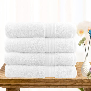 4-piece Ultra-light Cotton Bath Towel Set - White - STripleB