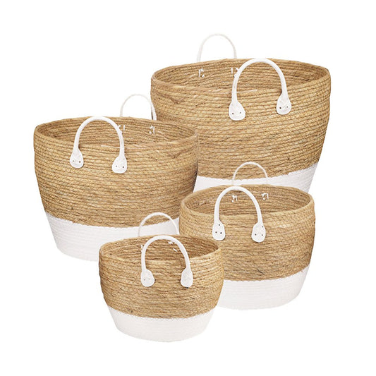 4 Piece - Cotton Rope Stripe Carry Handles Storage Baskets Set - STripleB