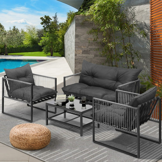4 Piece Outdoor Furniture Set Grey - STripleB