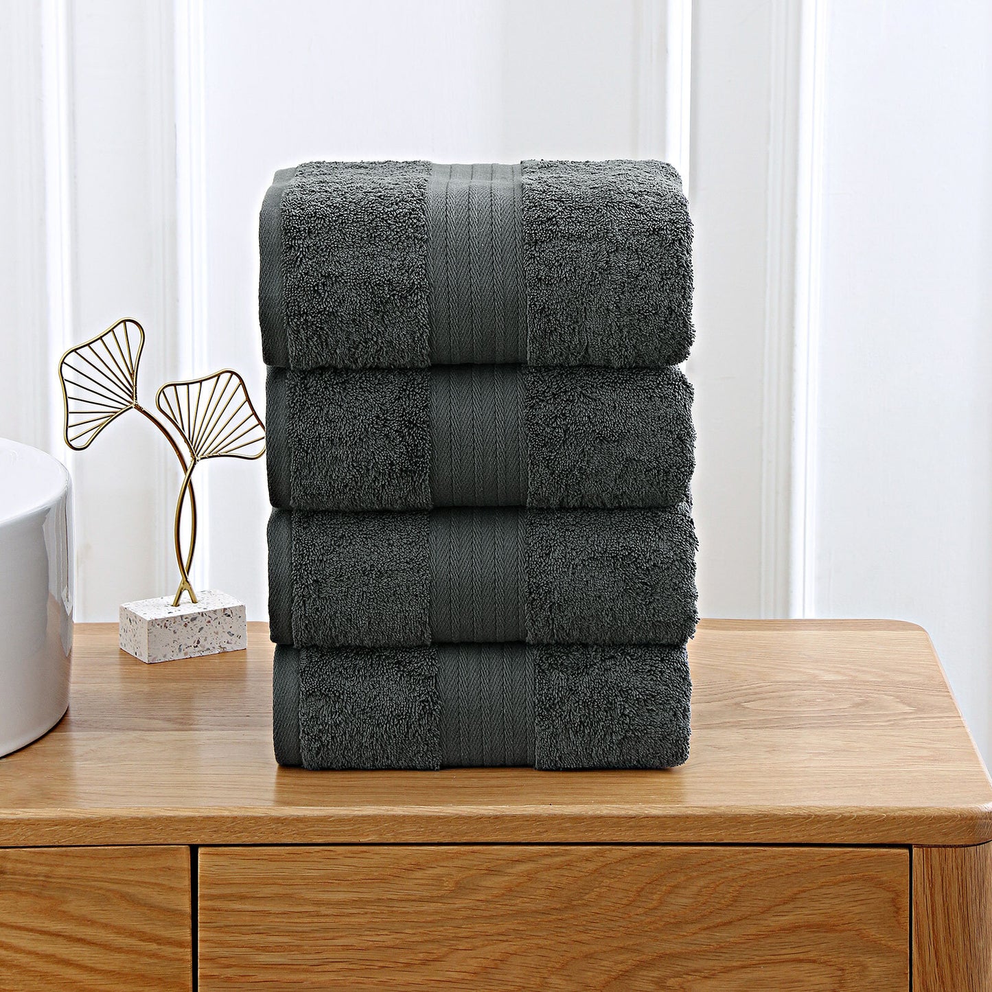 4 Piece Cotton Bath Towels Set - Charcoal - STripleB