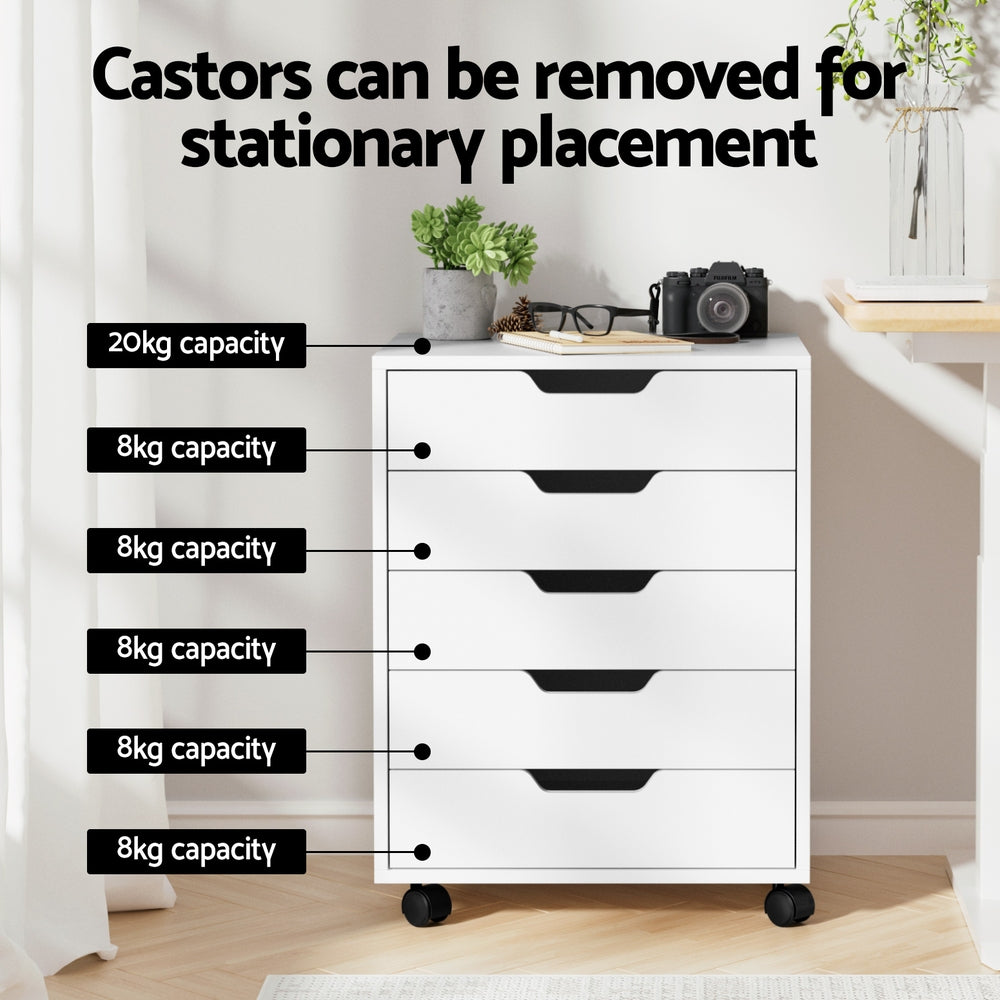 5-Drawer Mobile Filing Cabinet - White - capacity - STripleB