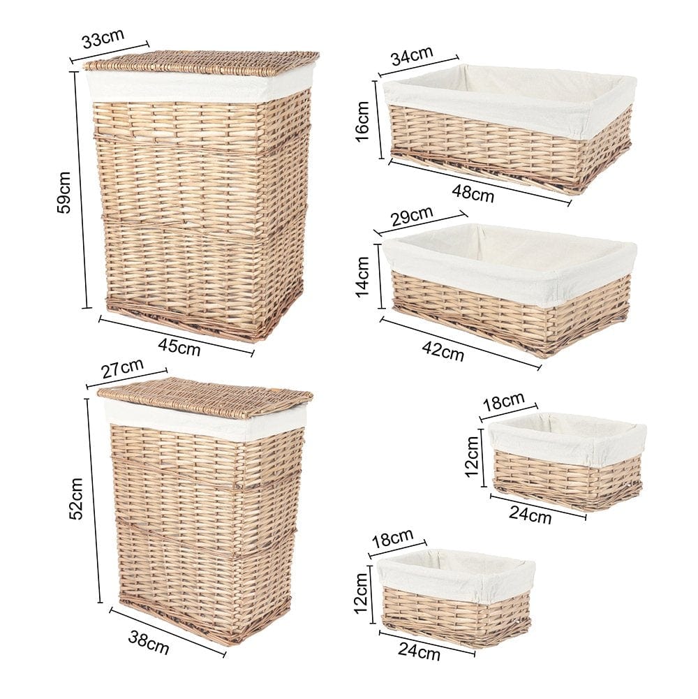 6 - Piece Wicker Storage Baskets with Liner Set - measurements - STripleB