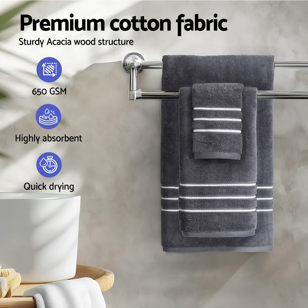 6 Pack Bath Towels Set Cotton Towel Grey- STripleB
