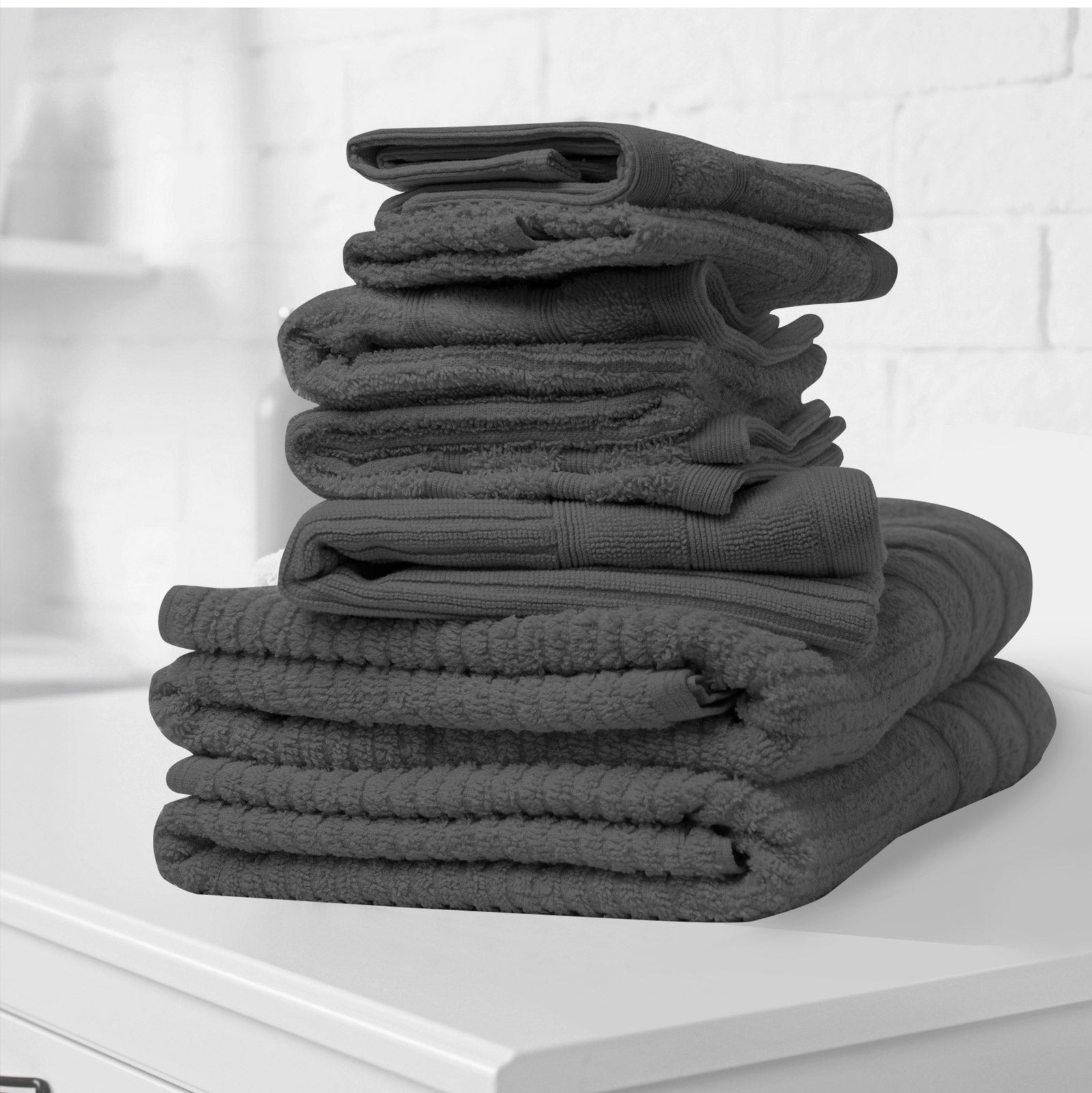 8 PCS x Egyptian Cotton 600GSM Luxury Bath Towels Set - Granite - STripleB