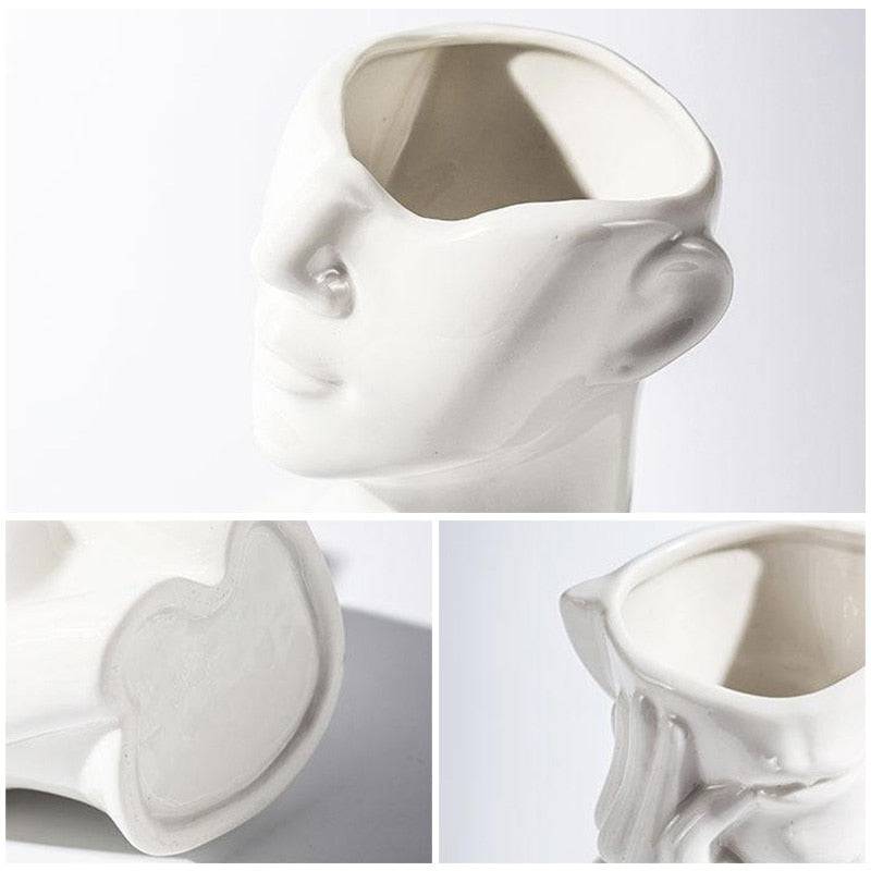 Modern Simple Ceramic Human Face Flower Vase Human Head Plant Flower Pot Nordic  Art Flower Creative Vase Home Living Room Decor - STripleB 