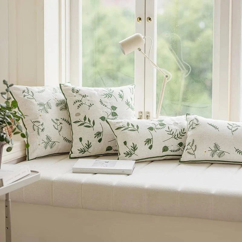 Embroidered Green Leaves Cushion Covers - STripleB 