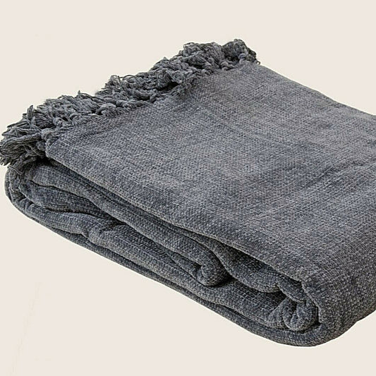 Acrylic Chenille Tassel Knitted Blanket Bed Sofa Throw Rug 150 x 200 cm (Grey) - STripleB