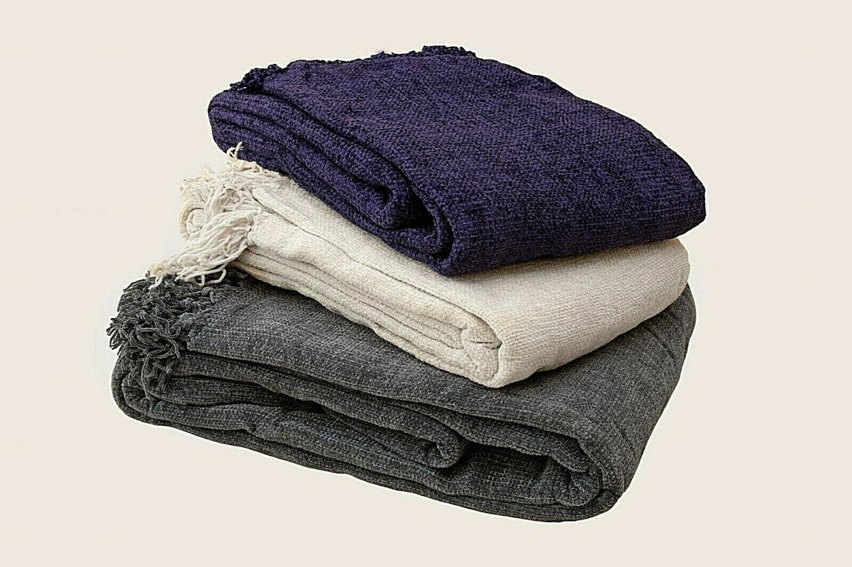 Acrylic Chenille Tassel Knitted Blanket Bed Sofa Throw Rug 150 x 200 cm (Grey) - STripleB