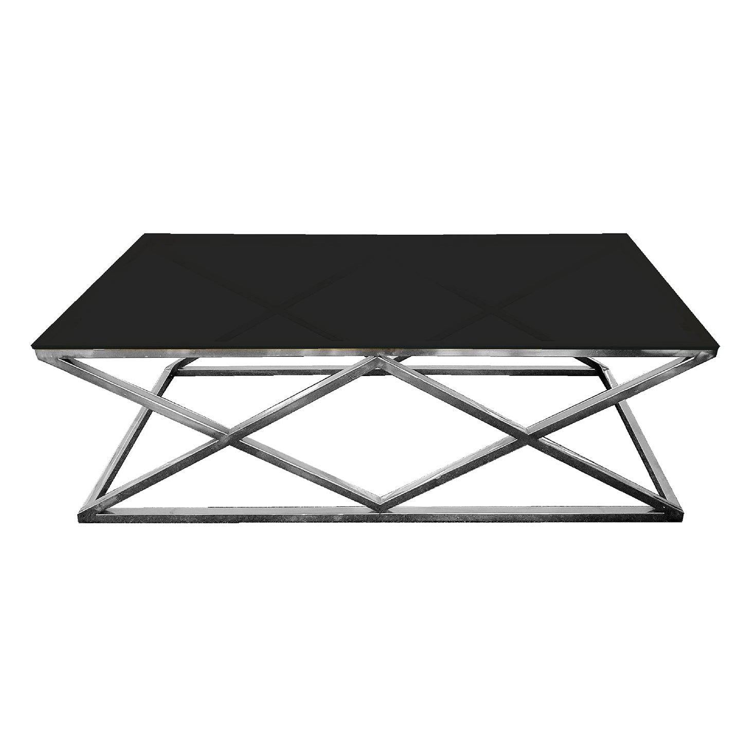 Alsea - Coffee Table - Silver Base - Black Glass - STripleB
