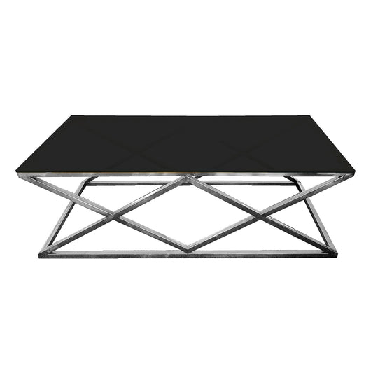 Alsea - Coffee Table - Silver Base - Black Glass - STripleB