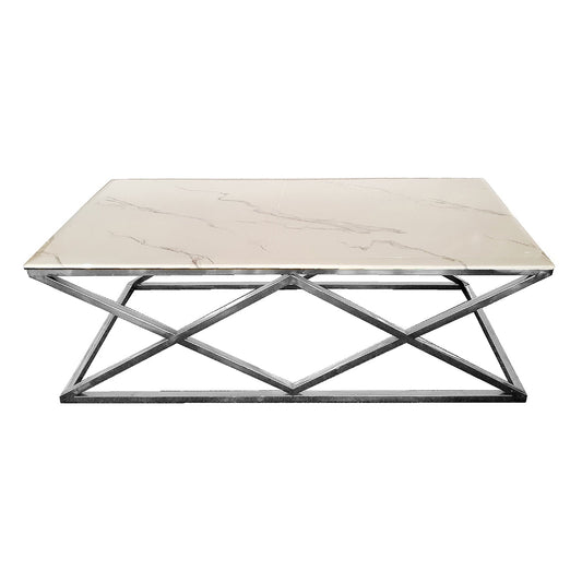 Alsea - Coffee Table - Silver Base - White Marble - STripleB