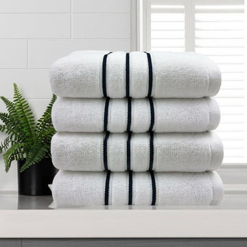 amor classic dobby stripe super soft premium cotton hand towel 4 pcs white - STripleB 