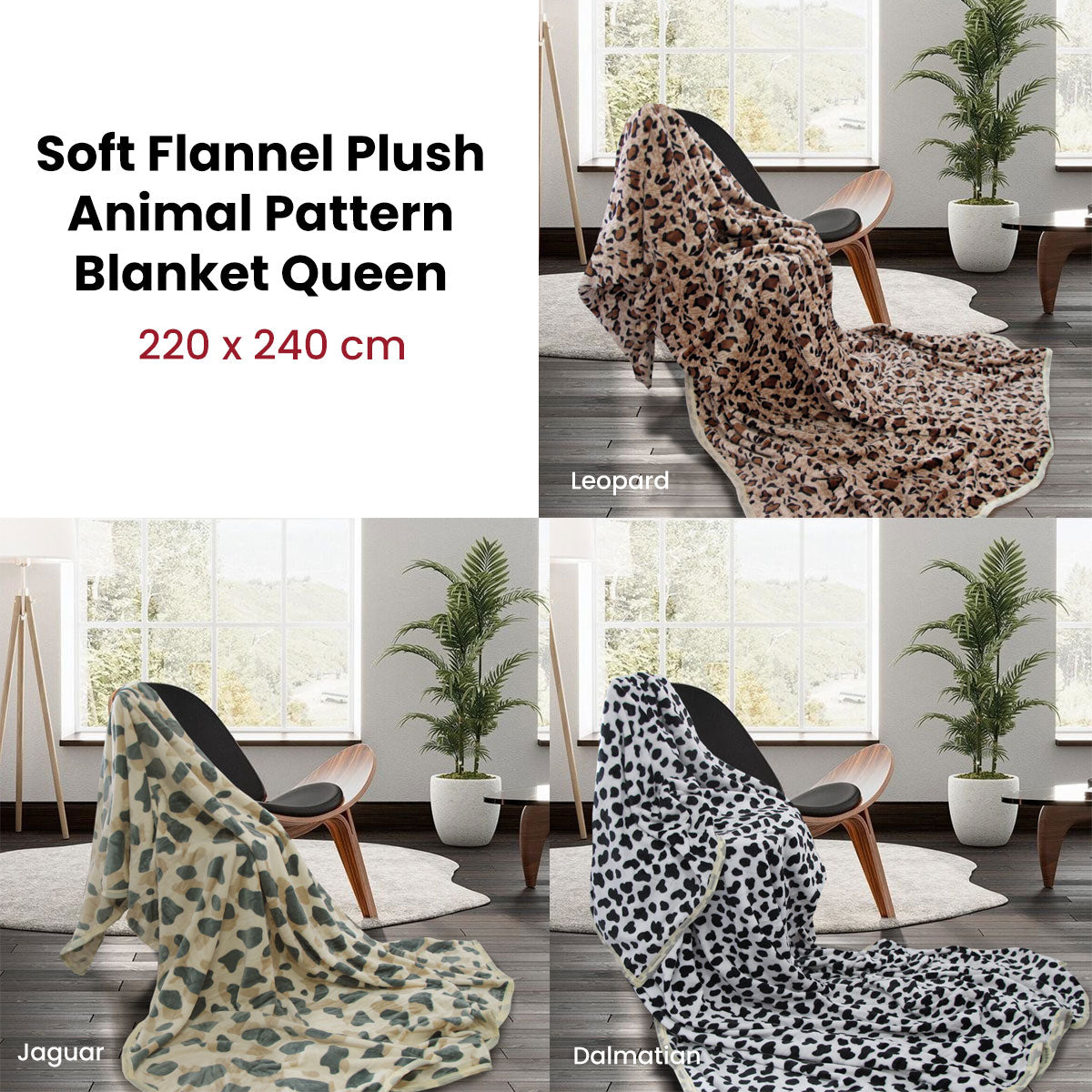 Animal Pattern Soft Flannel Plush Queen Size Blanket - Dalmatian - STripleB