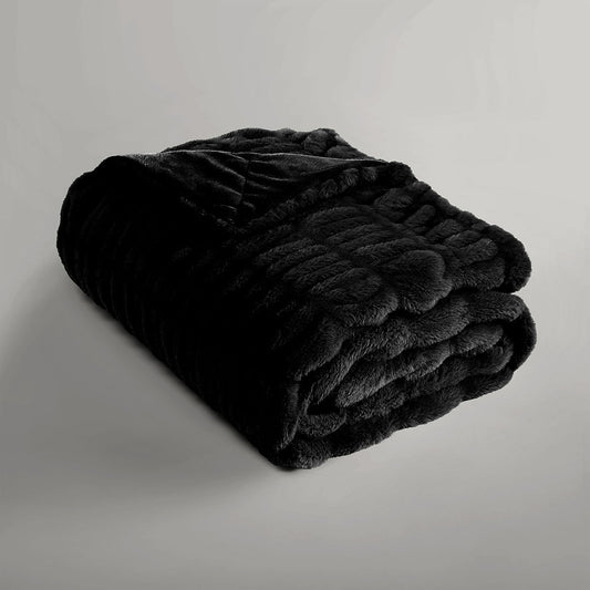 Ardor Clayton Faux Fur Soft Plush Throw Rug 130x170cm - Black - STripleB