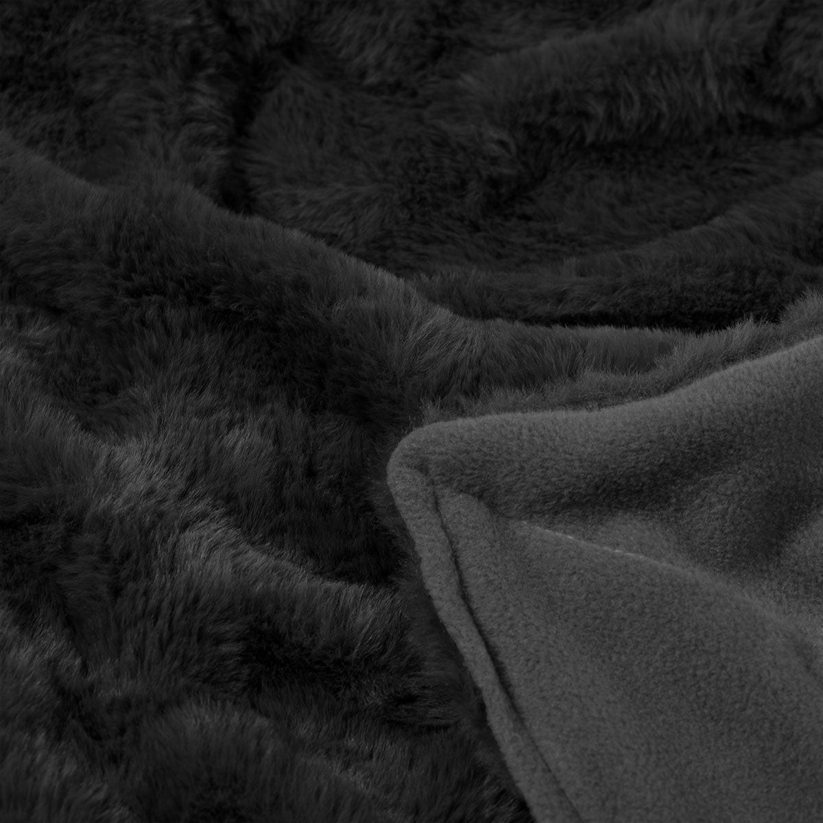 Ardor Clayton Faux Fur Soft Plush Throw Rug 130x170cm - Black - STripleB