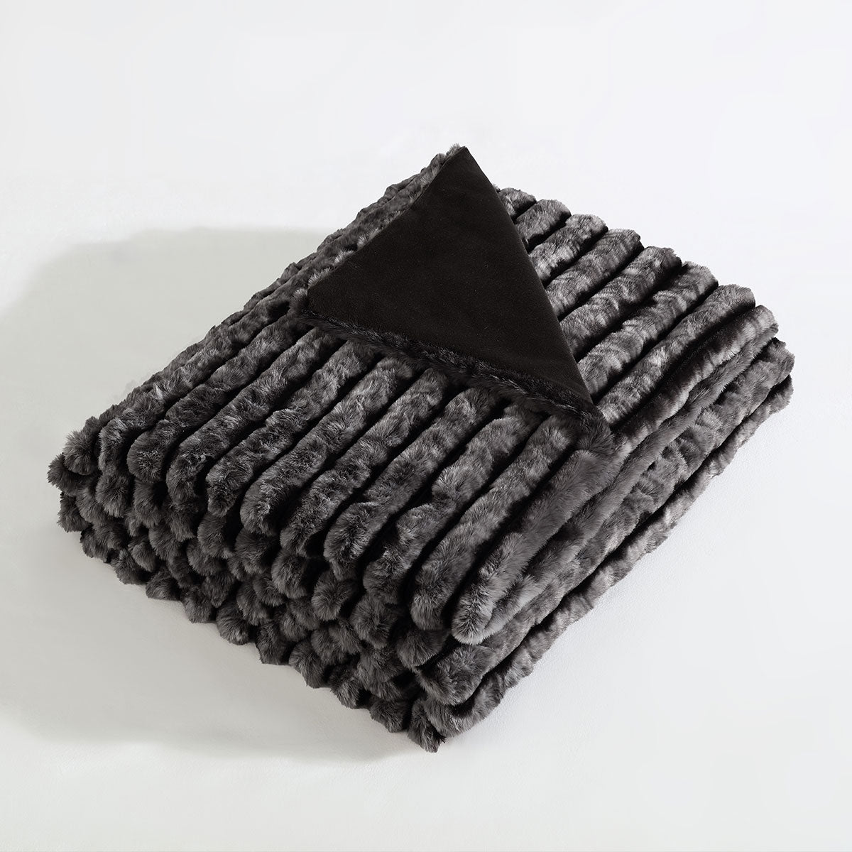 Ardor Cole Ash Striped Faux Fur Soft Plush Throw Rug 130x170cm - STripleB