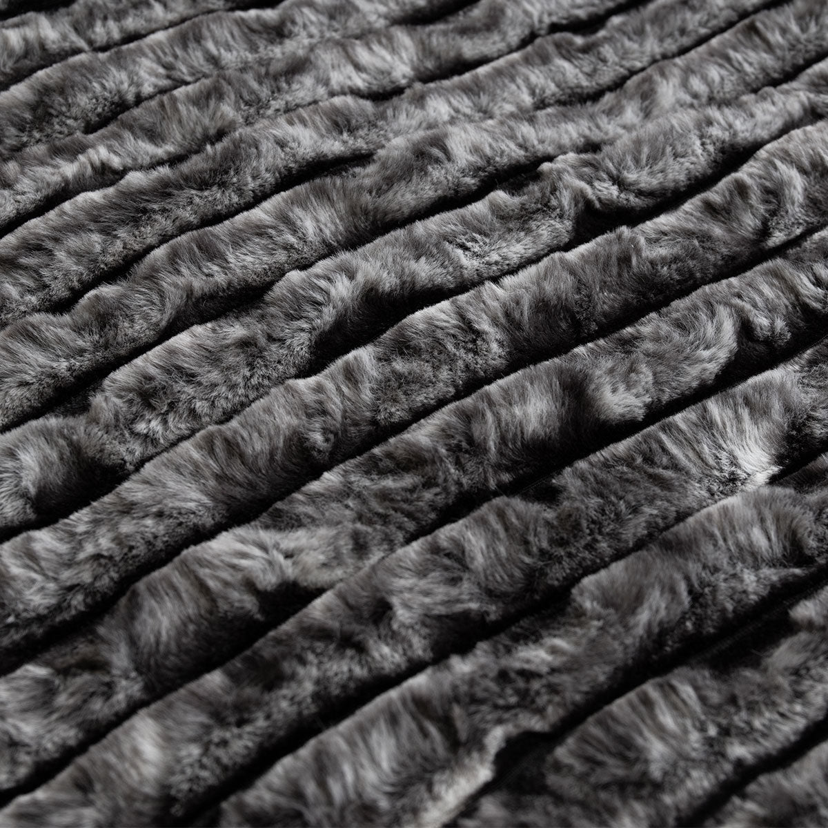 Ardor Cole Ash Striped Faux Fur Soft Plush Throw Rug 130x170cm - STripleB