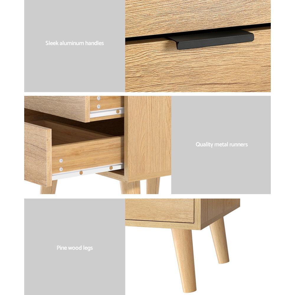 Artiss - Bedside Table 2 Drawers - Pine x 6 - STripleB