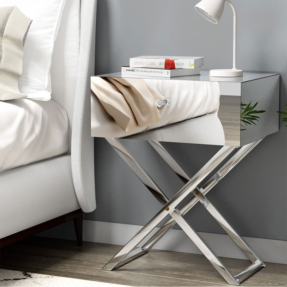 Artiss - Mirrored Bedside Table Drawers = STripleB