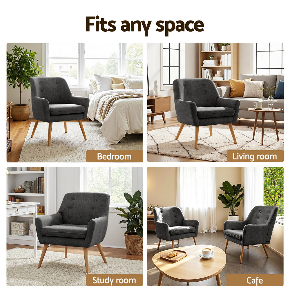 Artiss 2X Armchair Lounge Chair Accent Tub Chair Charcoal ANNE - STripleB