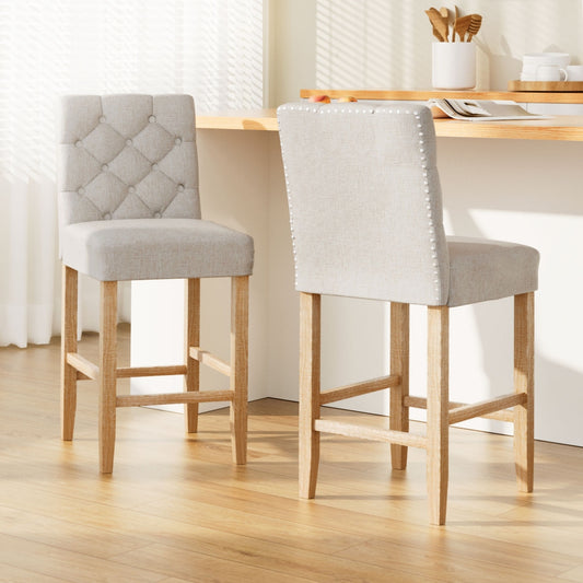 Artiss 2x Bar Stools Linen Upholstered Chairs - STripleB 