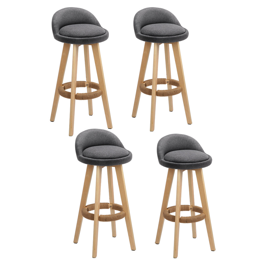 Artiss 4x Bar Stools Padded Linen Wooden - Grey - STripleB