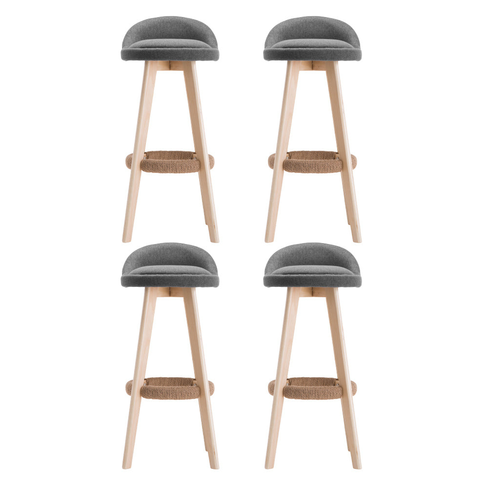 Artiss 4x Bar Stools Padded Linen Wooden - Grey - STripleB