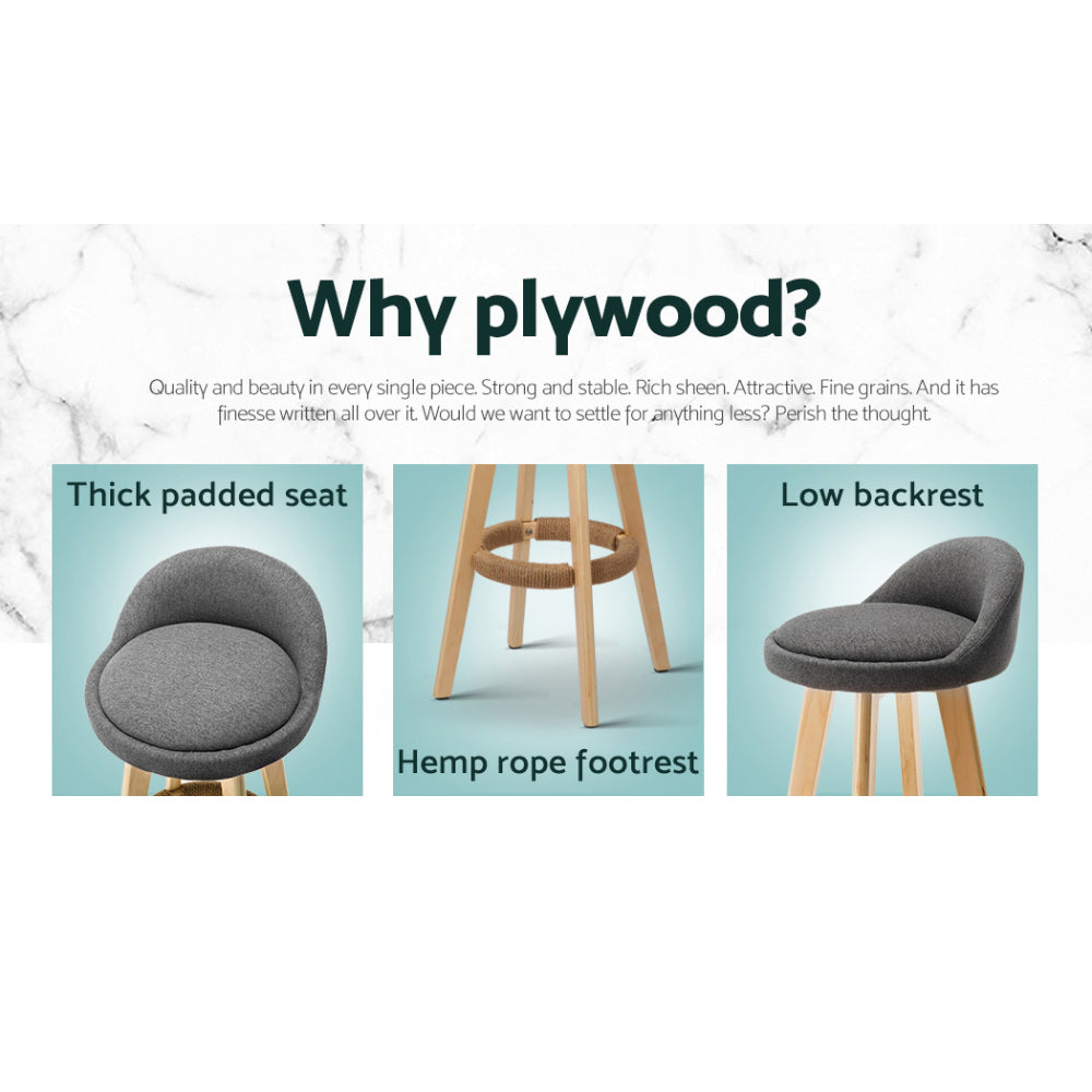 Artiss 4x Bar Stools Padded Linen Wooden - Grey - STripleB