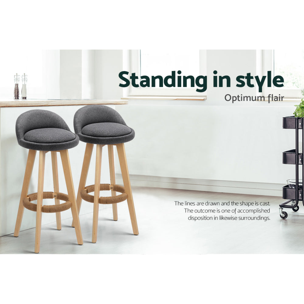Artiss 4x Bar Stools Padded Linen Wooden - Grey - STripleB