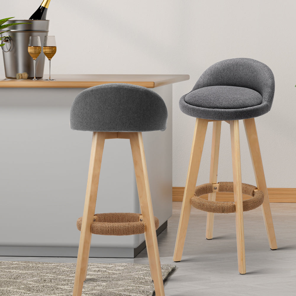 Artiss 4x Bar Stools Padded Linen Wooden - Grey - STripleB