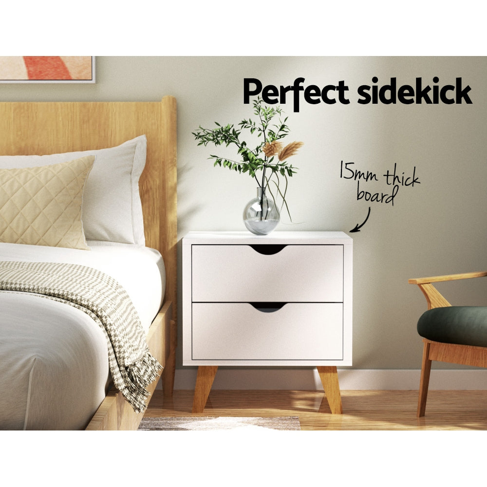 Artiss Bedside Table 2 Drawers - ANDERS White - STripleB 