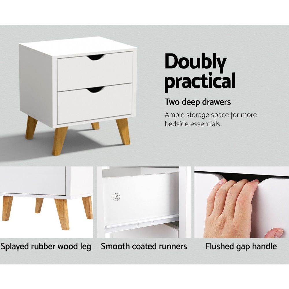 Artiss Bedside Table 2 Drawers - ANDERS White - STripleB 