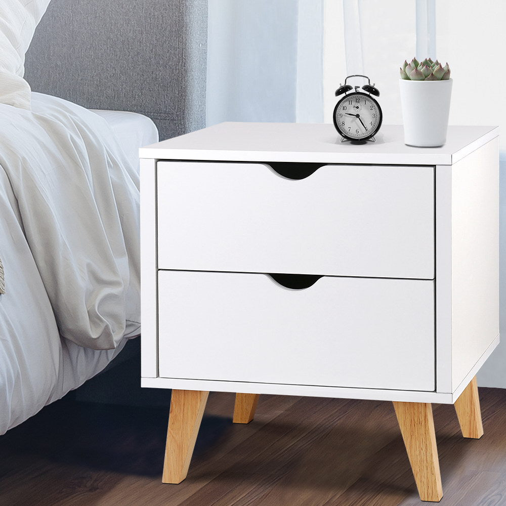 Artiss Bedside Table 2 Drawers - ANDERS White - STripleB 