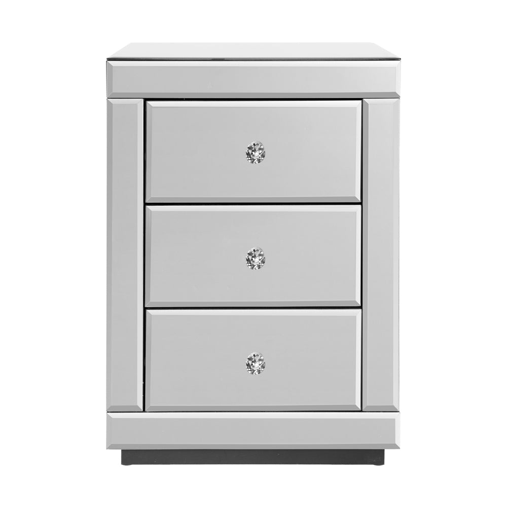 Artiss Bedside Table 3 Drawers Mirrored - PRESIA Silver - STripleB 